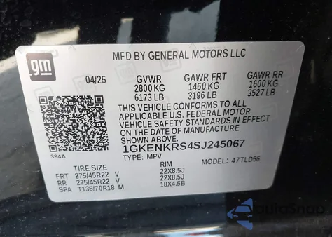 2025 GMC Acadia Fwd Elevation z USA, uszkodzony, nr VIN 1GKENKRS4SJ245067